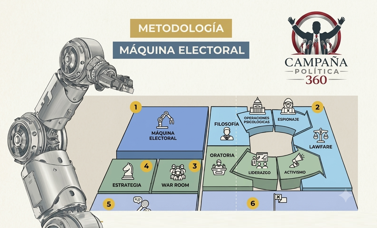 Metodología de máquina electoral aplicada a estrategia, narrativa, territorio y comunicación política
